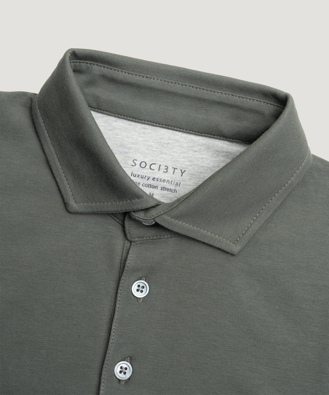 Close-up of the classic collar on the men's short sleeve polo shirt