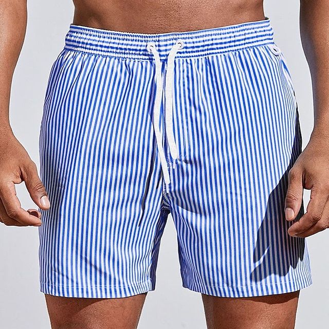 Men's Striped Swim Shorts With Drawstring