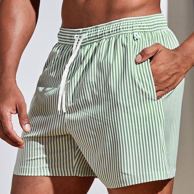 Men's Striped Swim Shorts With Drawstring