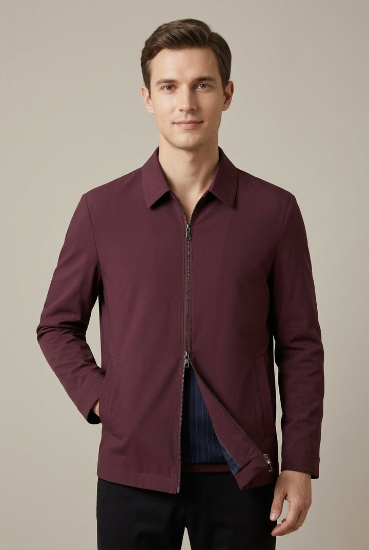 Men's Collared Zip Up Jacket With Slant Pockets