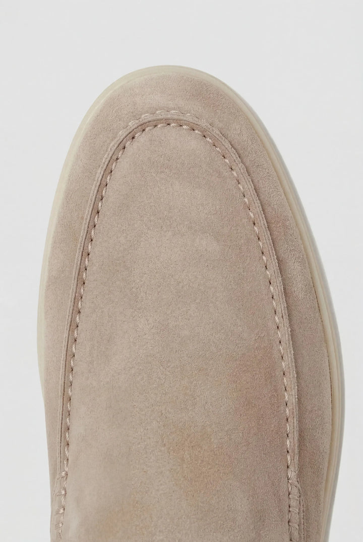 Men's suede mule sandals displayed as a pair on a plain background