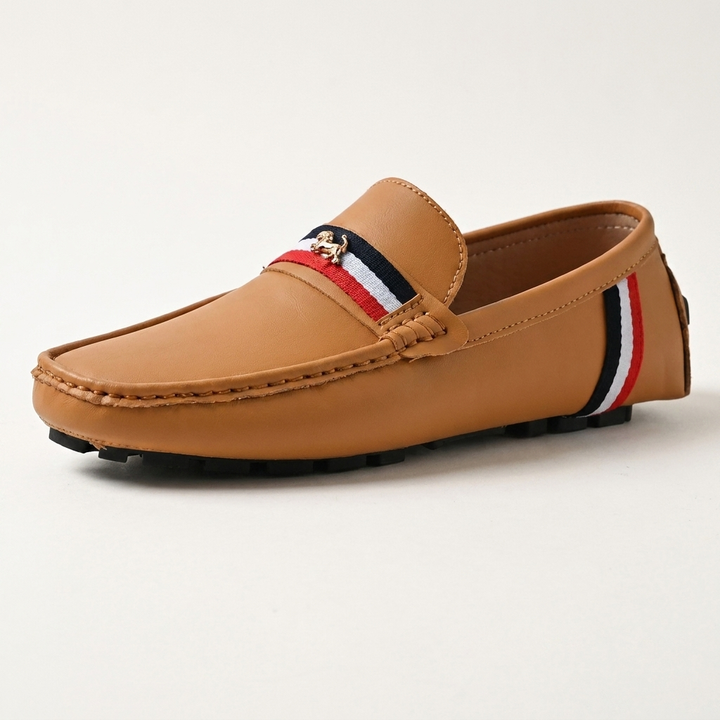 Men's striped slip-on loafers shown in a side view