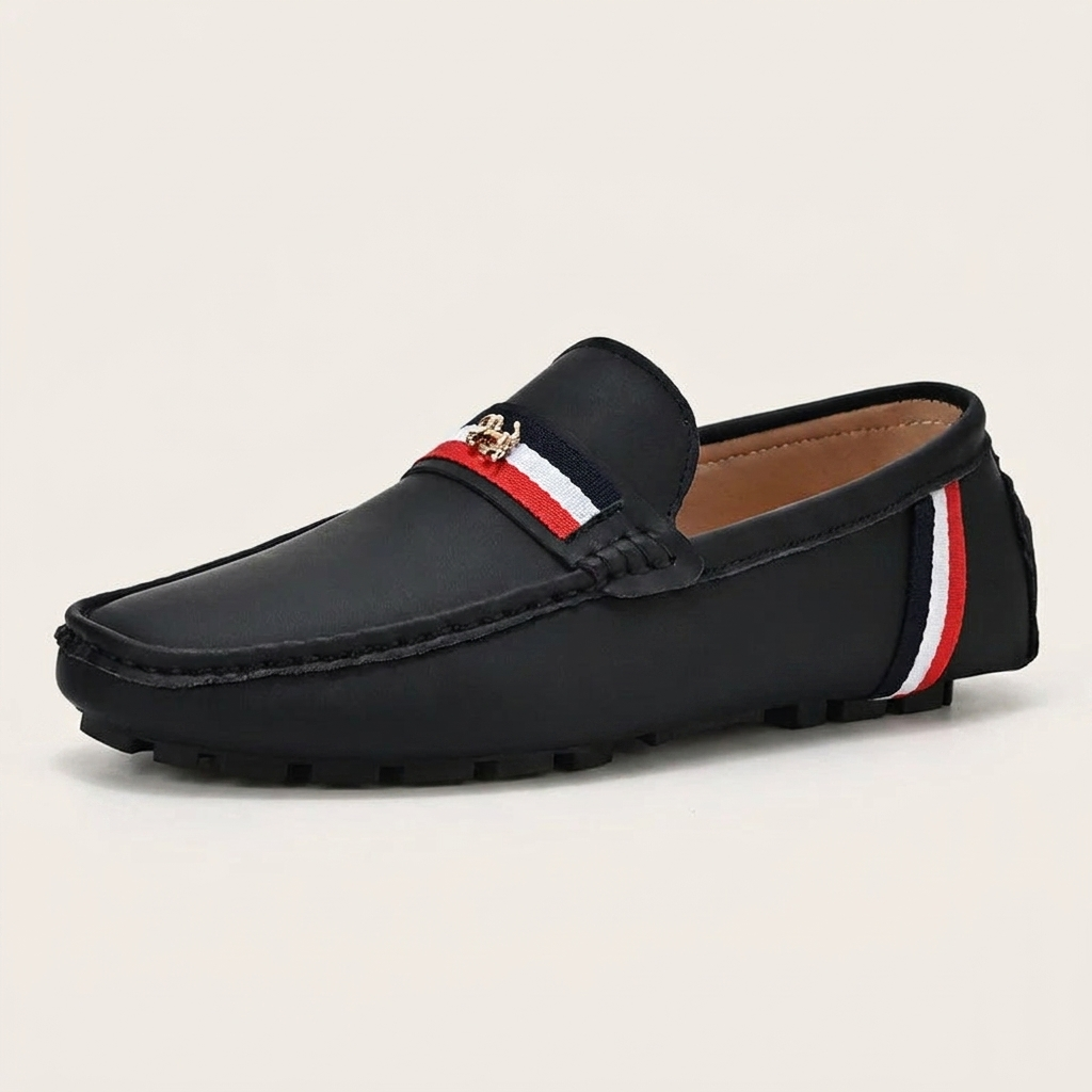 Men's smart casual striped loafers displayed from the top