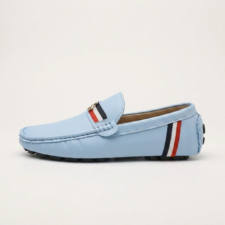 Rear view of men's striped slip-on loafers