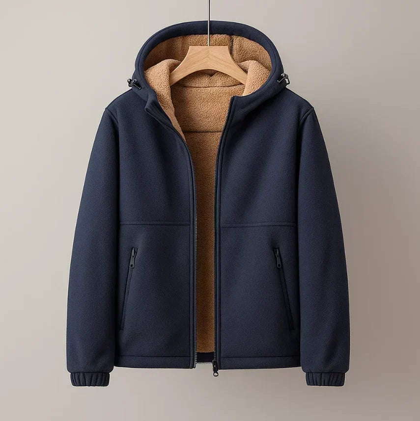 Men's classic-cut wool blend overcoat displayed from the rear