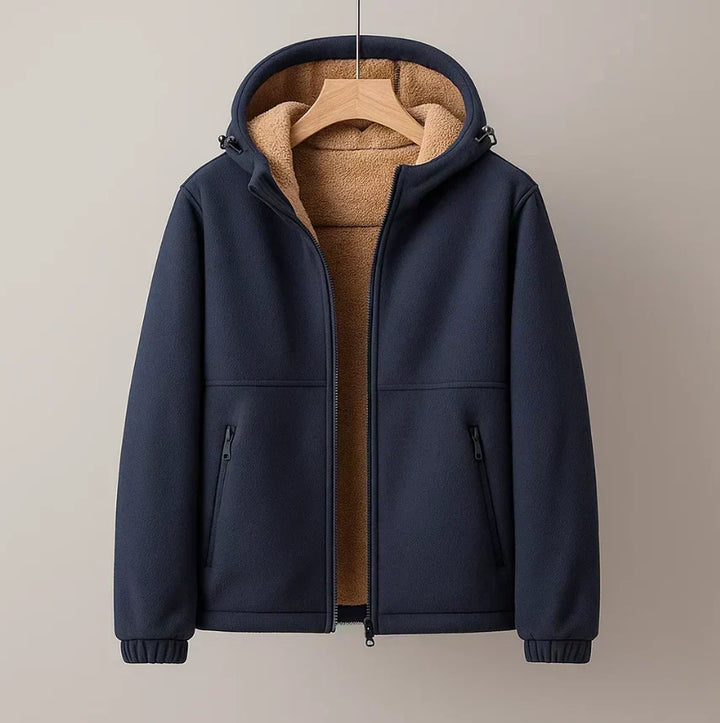 Men's classic-cut wool blend overcoat displayed from the rear