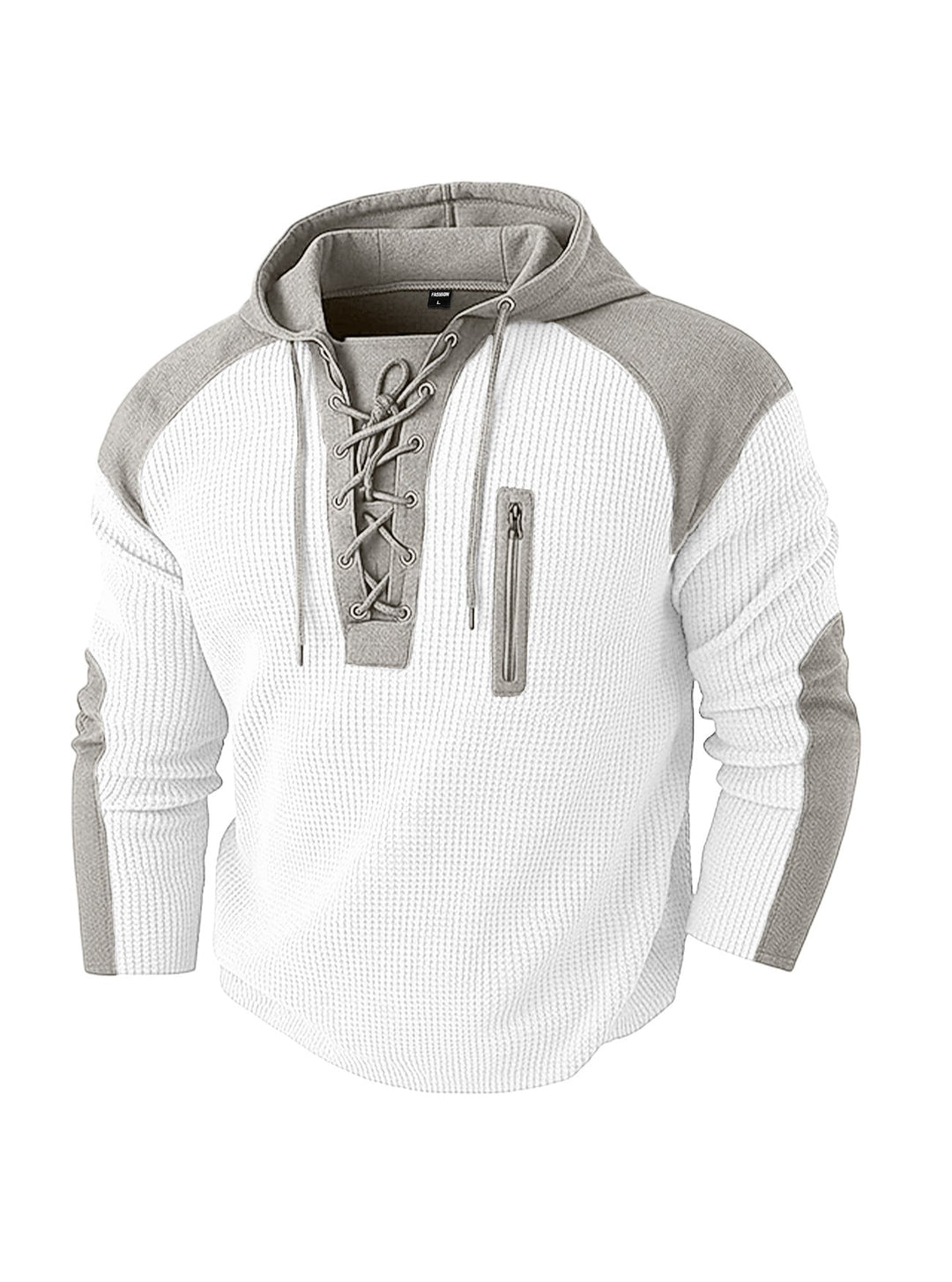 Back view of the men's hoodie with contrast panel accents