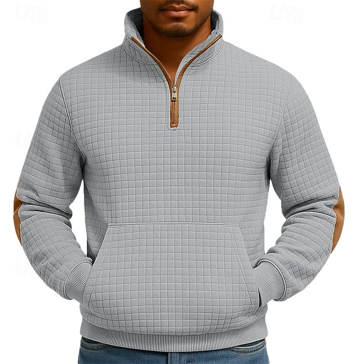 Close-up of the textured fabric and quarter-zip fastening