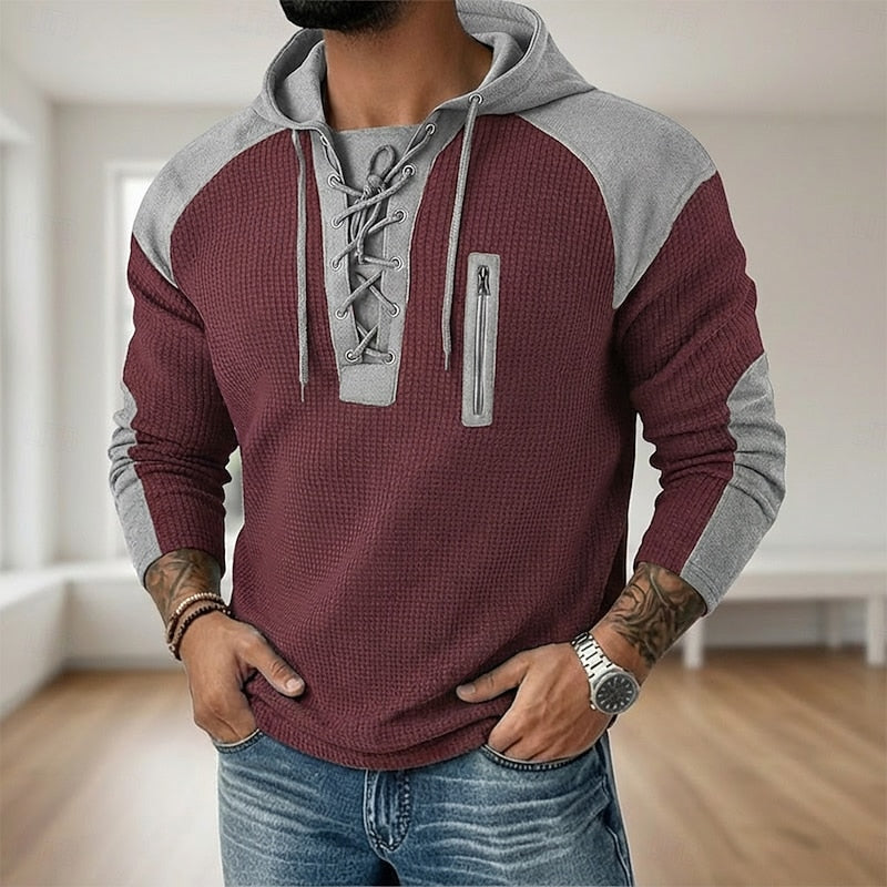 Back view of the men's waffle knit hooded jumper