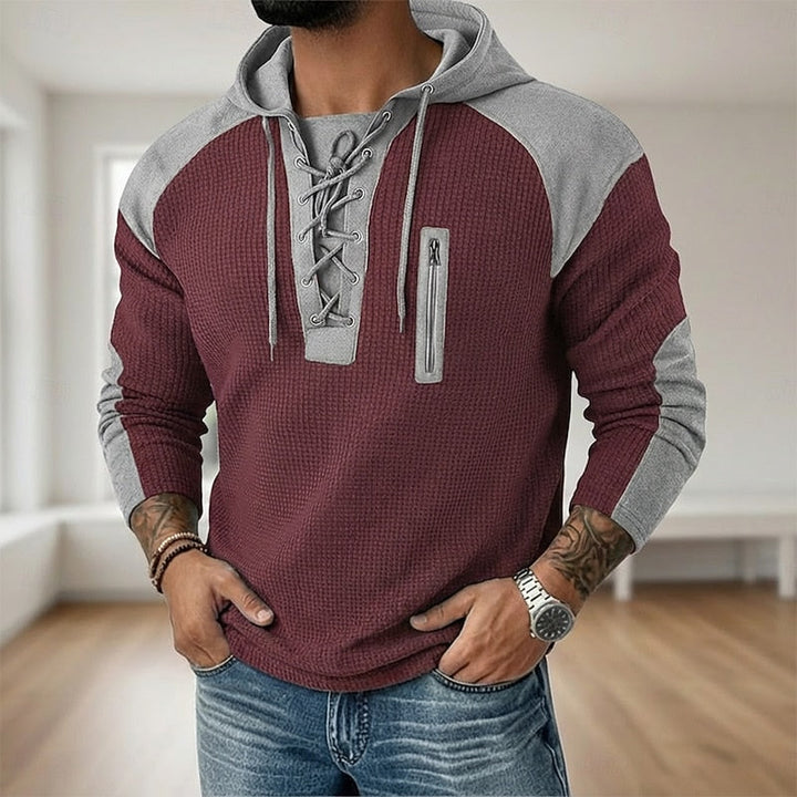 Back view of the men's waffle knit hooded jumper