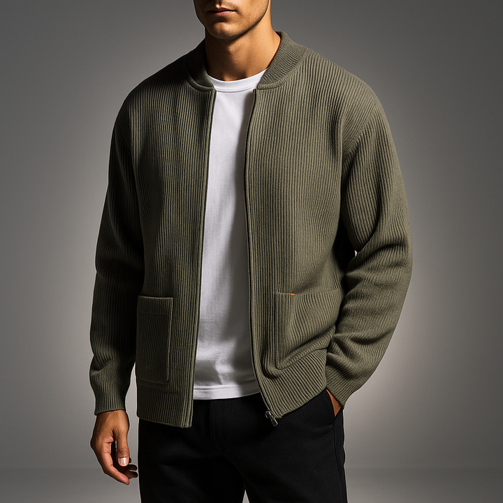 Men's Ribbed Knit Open Front Cardigan