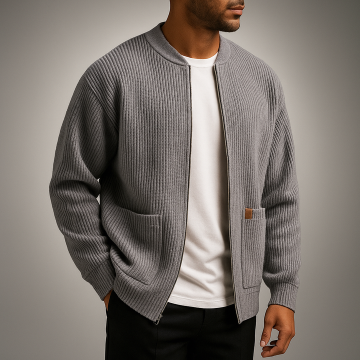 Men's Ribbed Knit Open Front Cardigan