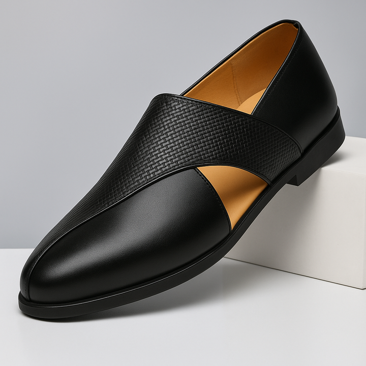Men's Genuine Leather Woven Cross-Strap Loafers