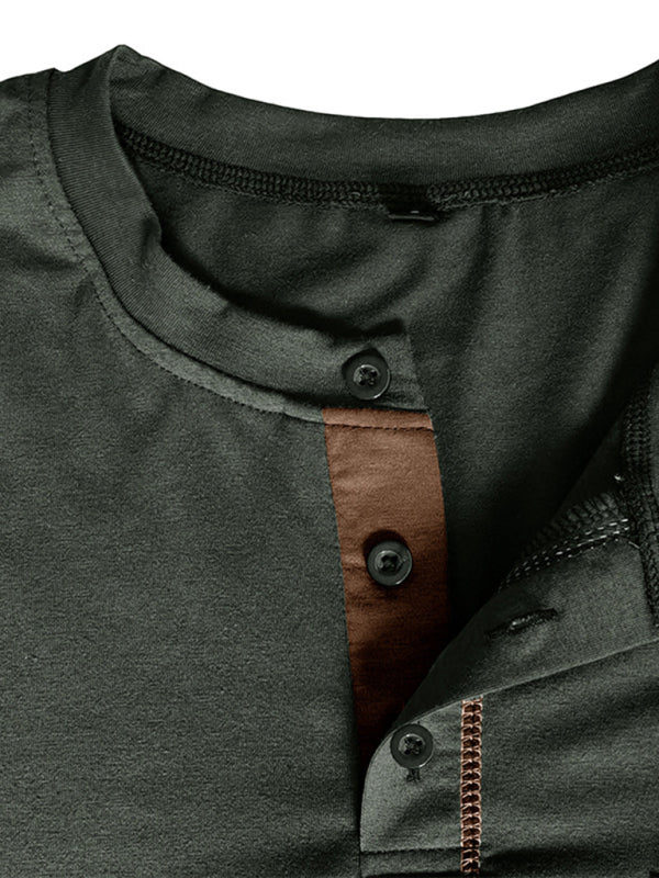Henley Color Block Knitted Long Sleeve T-Shirt