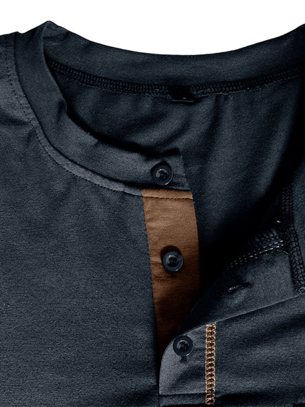 Henley Color Block Knitted Long Sleeve T-Shirt