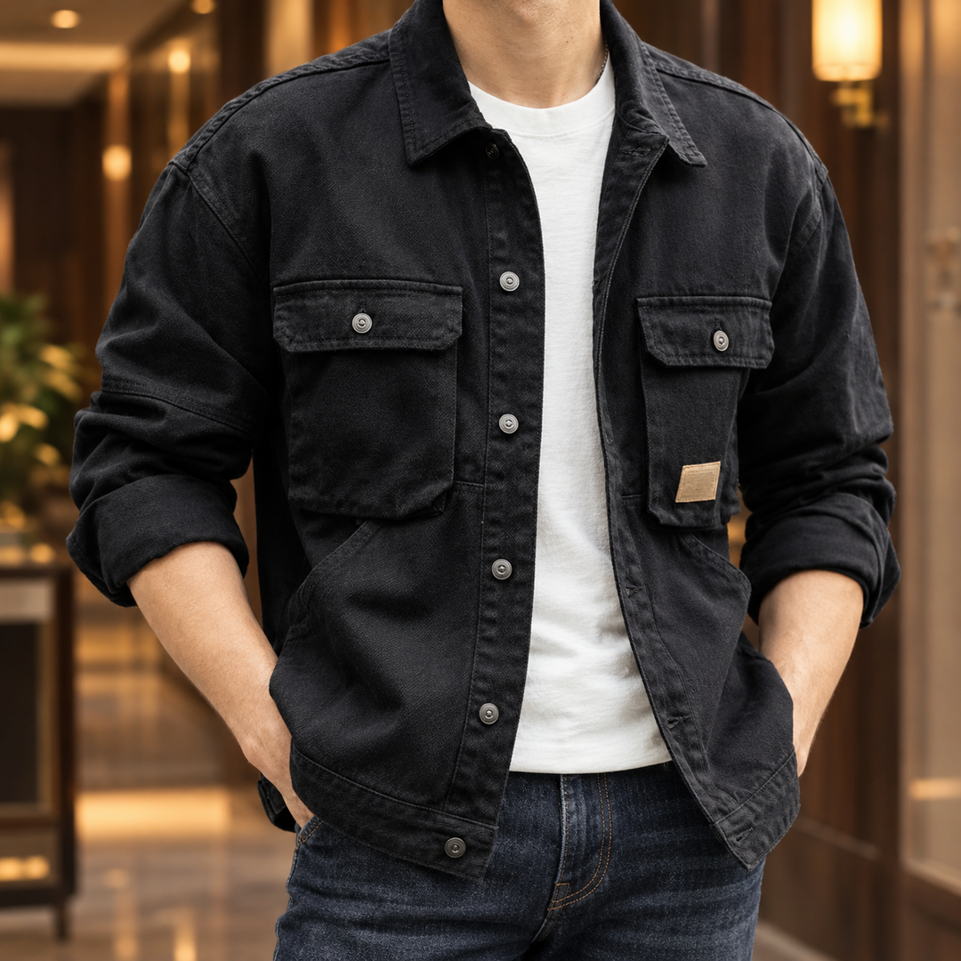 Men's Denim Utility Jacket Four Pocket Relaxed Fit