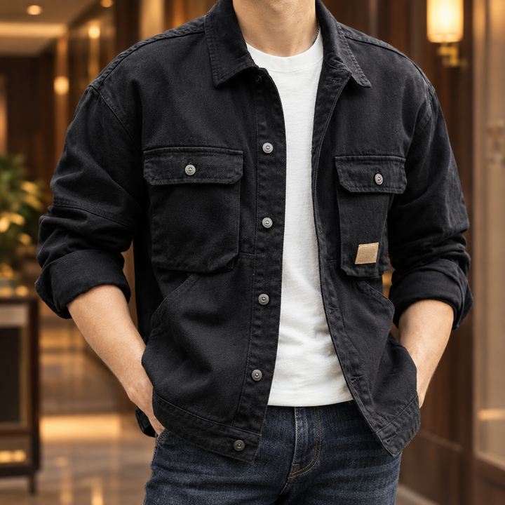 Men's Denim Utility Jacket Four Pocket Relaxed Fit