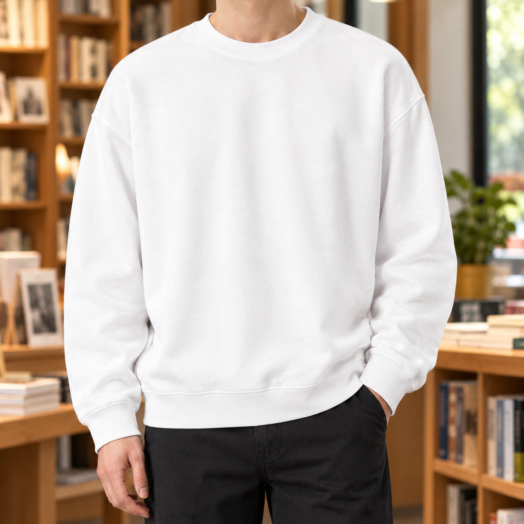Men's cotton blend crew neck jumper shown from the front