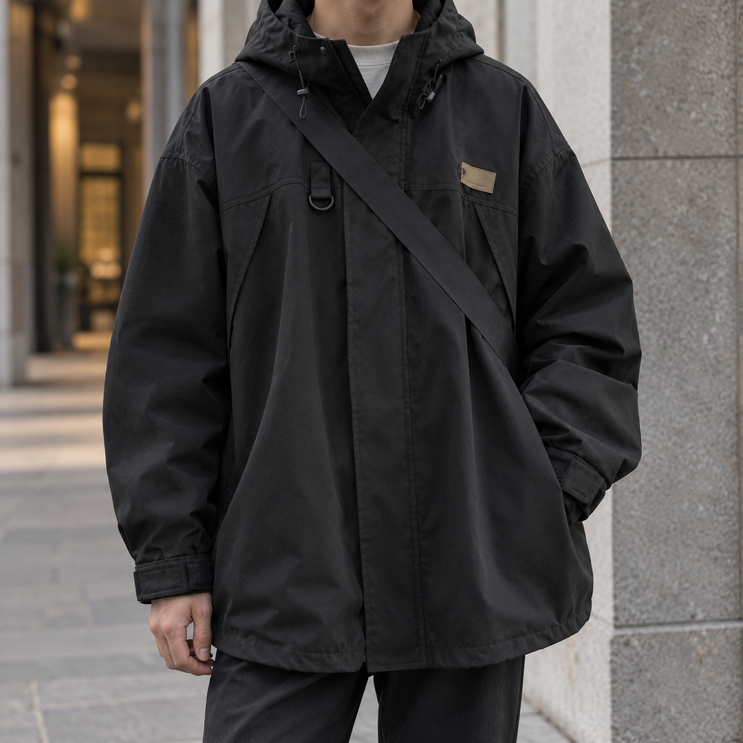 Men's Hooded Woven Jacket With Adjustable Fit