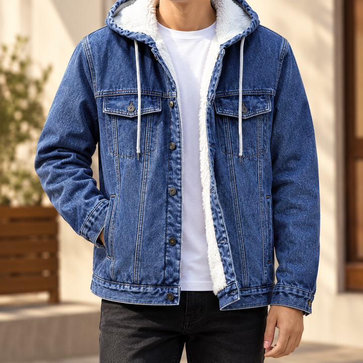 Men's Cotton Blend Hooded Denim Jacket