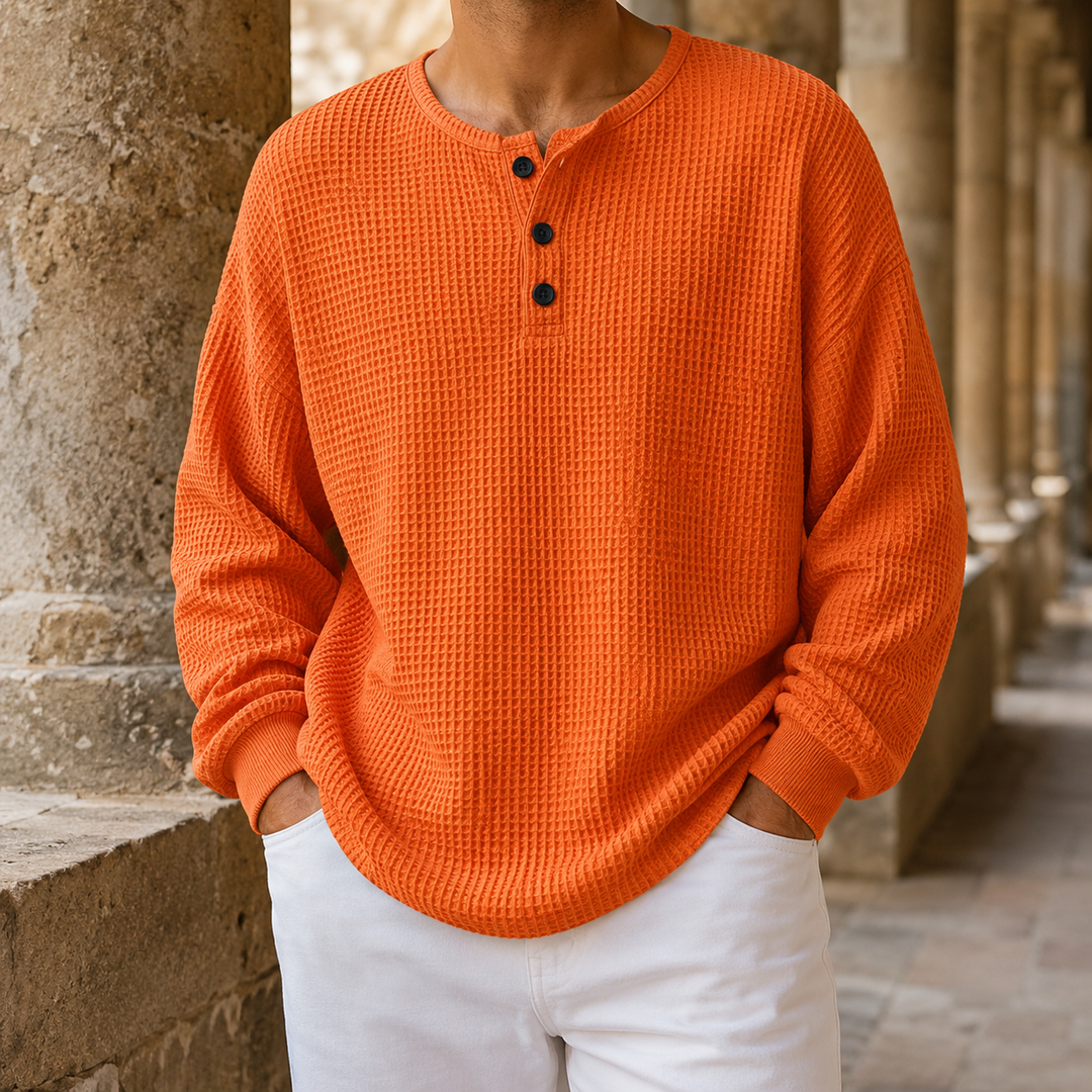 Men's Waffle Knit Henley Sweater