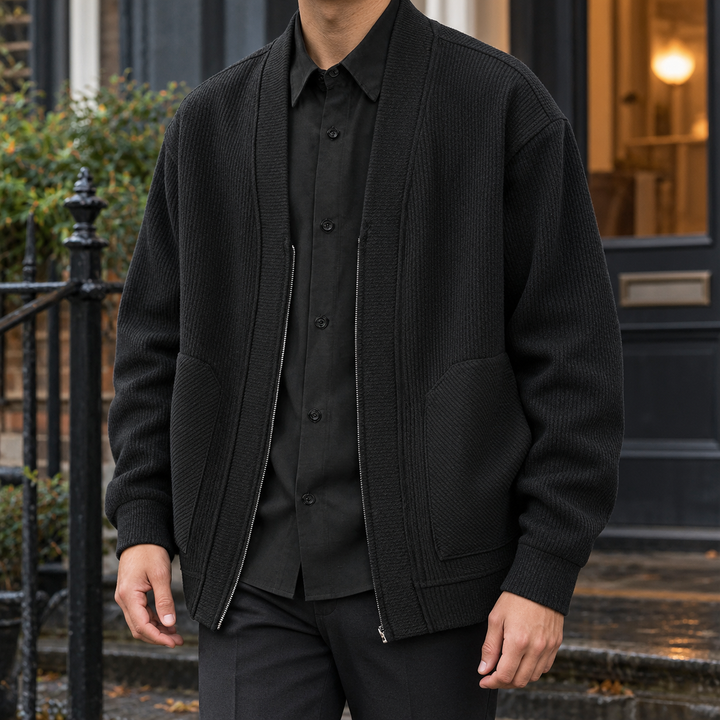 Men's ribbed cotton blend jacket with textured fabric