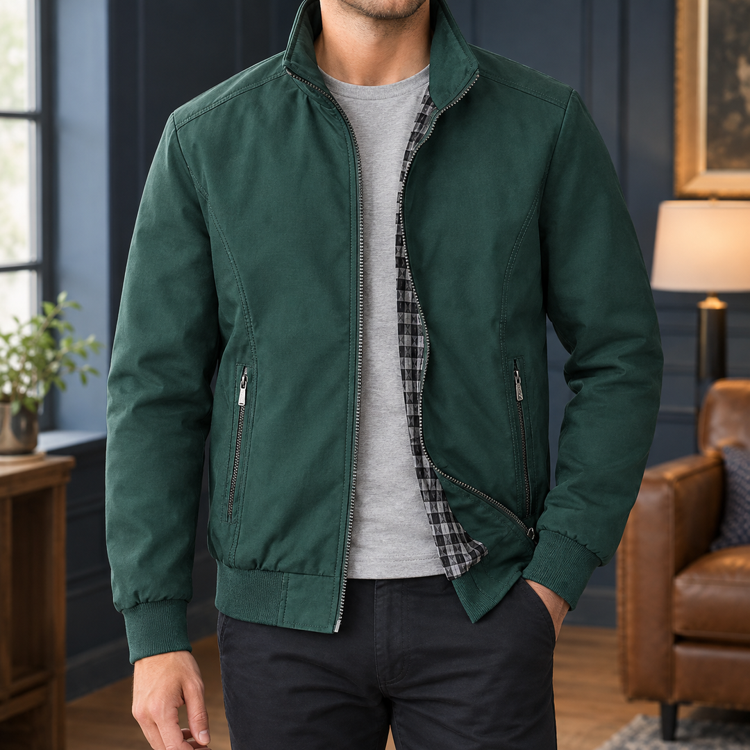 Men's woven jacket with a full zip front