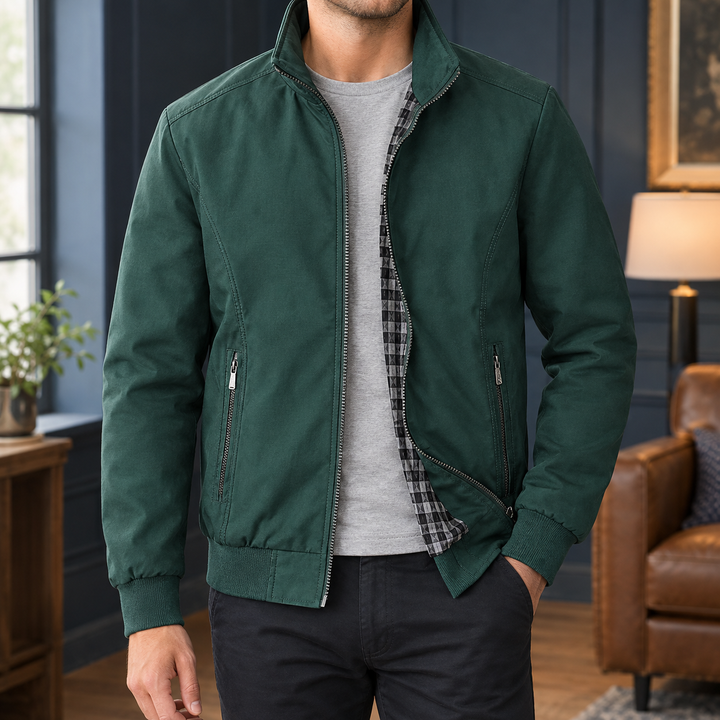 Men's woven jacket with a full zip front