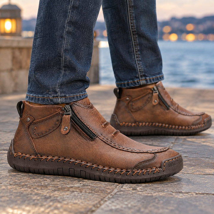 Men's Textured Moc Toe Ankle Boots