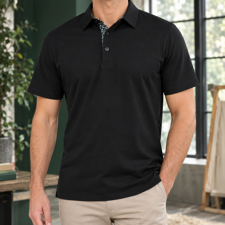 Men's Contrast Collar Woven Polo Shirt