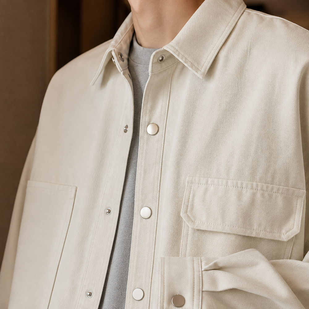 Men's utility jacket displaying its practical front pockets