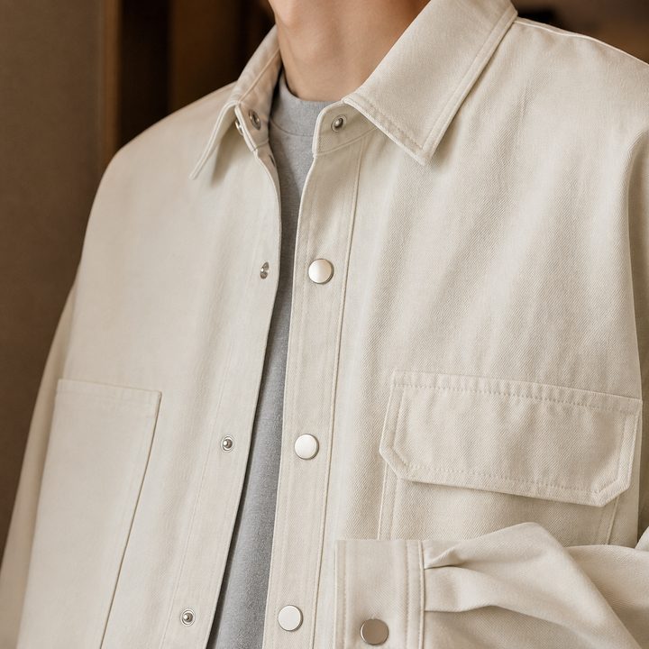 Men's utility jacket displaying its practical front pockets