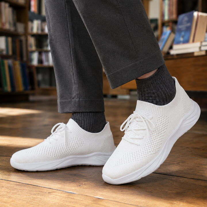 Close-up of the knitted upper on a men's sneaker