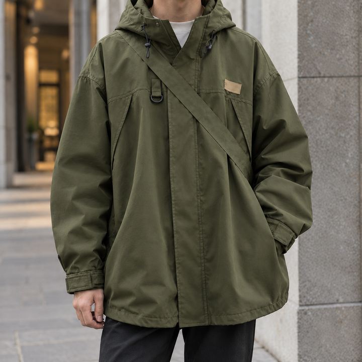 Men's Hooded Woven Jacket With Adjustable Fit