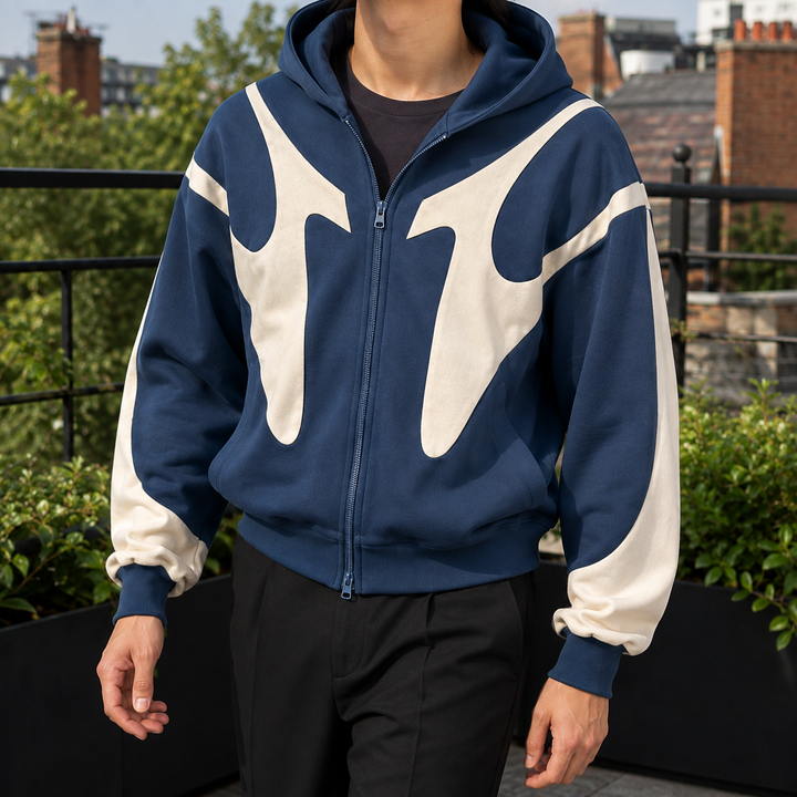 Men's Contrast Panel Zip Hoodie