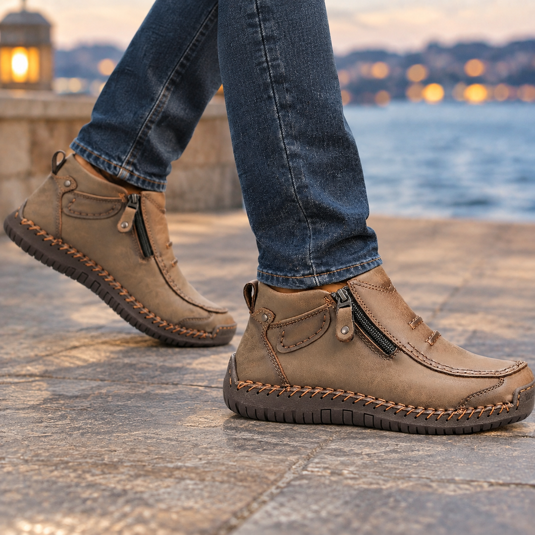 Men's Textured Moc Toe Ankle Boots