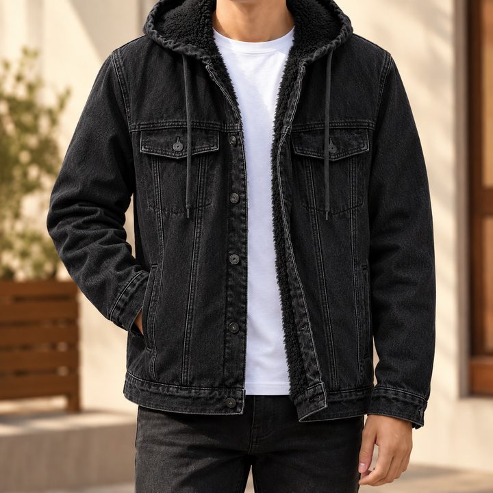 Men's Cotton Blend Hooded Denim Jacket