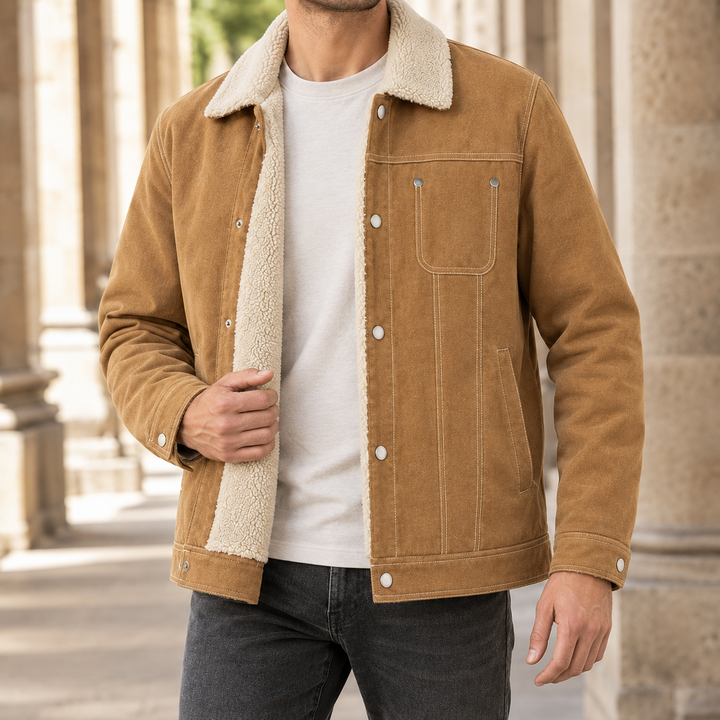 Men's fleece-lined jacket styled as warm casual outerwear