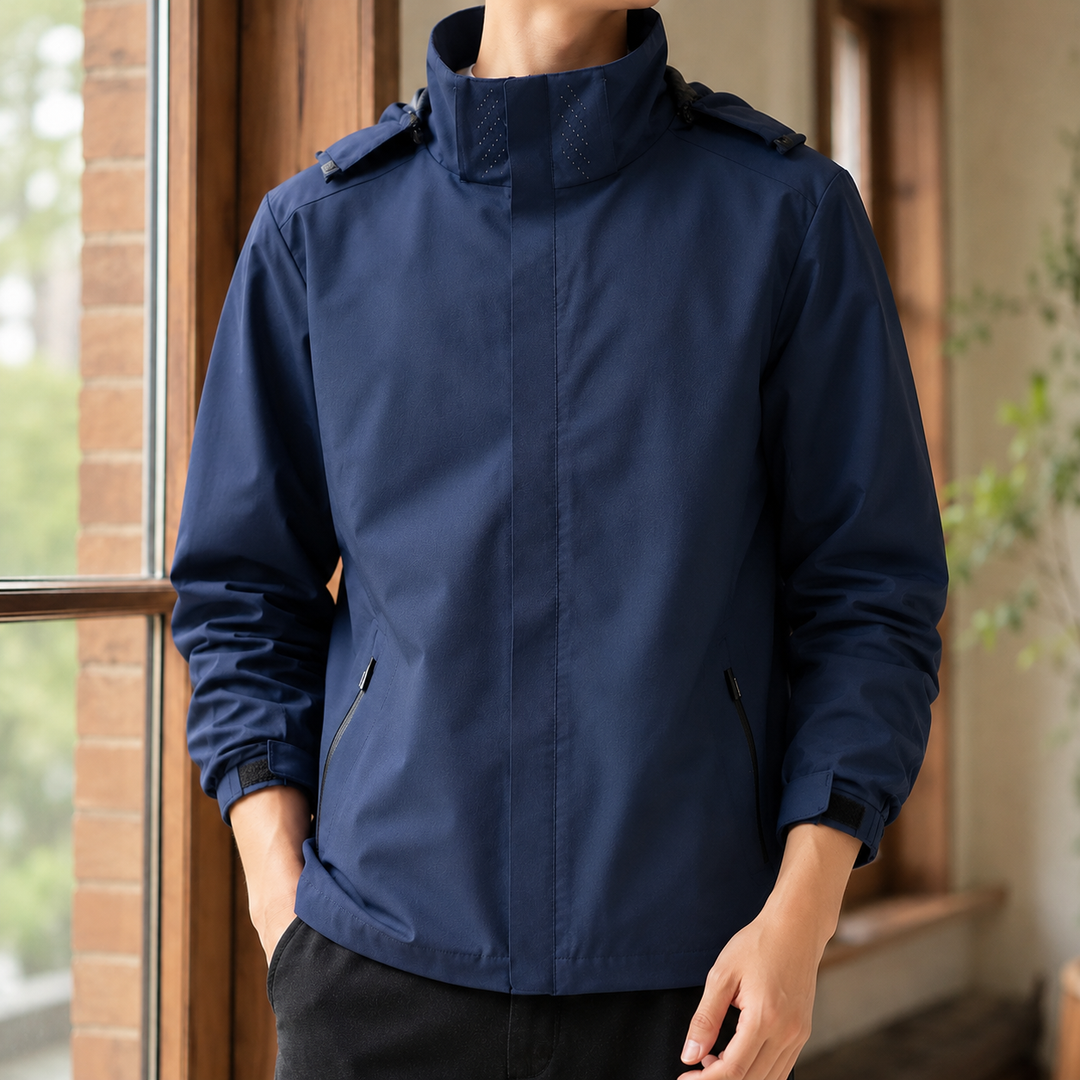 Close-up of the hood and neckline on a men's jacket