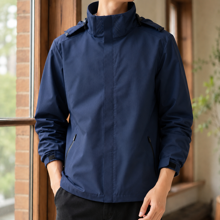 Close-up of the hood and neckline on a men's jacket