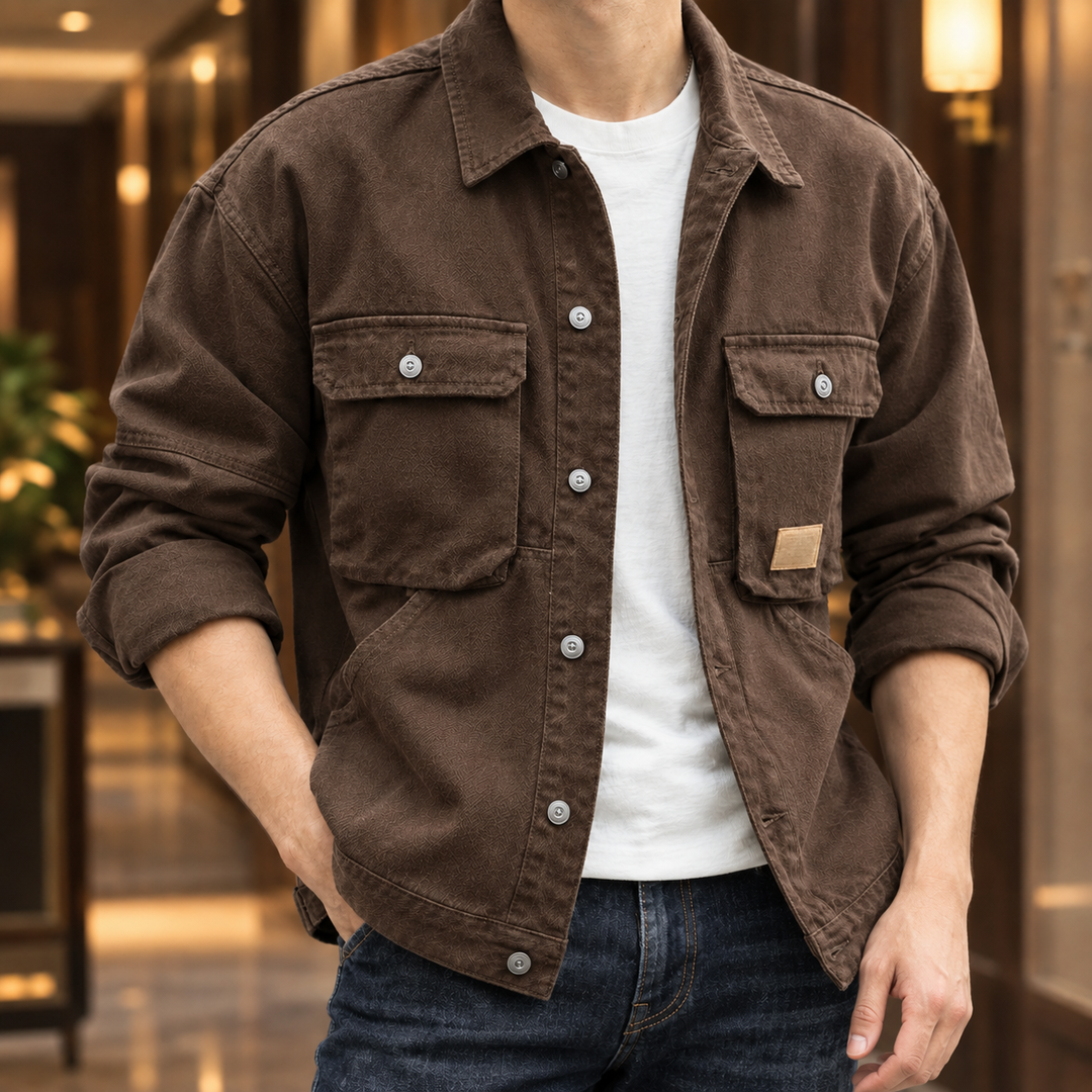 Men's Denim Utility Jacket Four Pocket Relaxed Fit