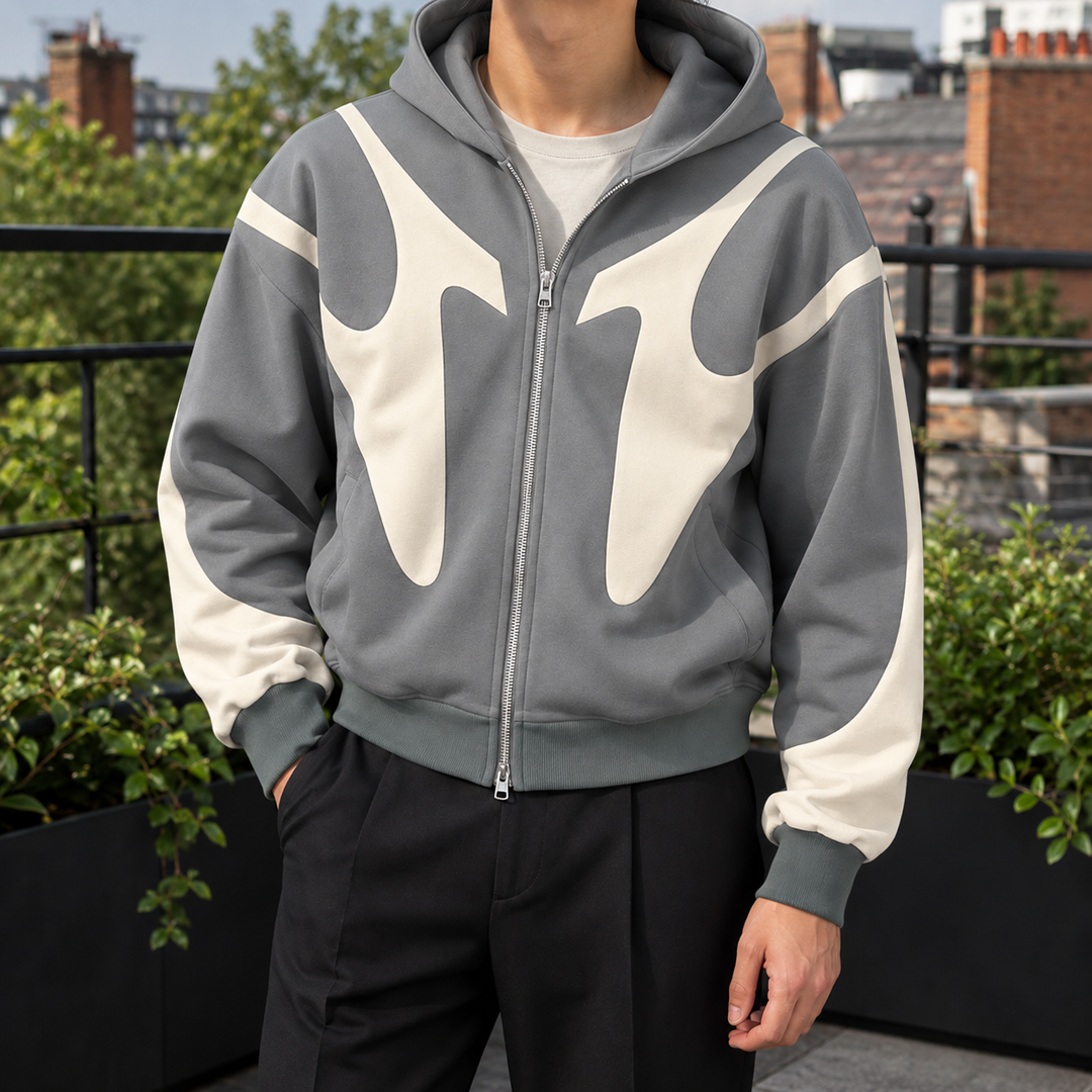 Men's Contrast Panel Zip Hoodie
