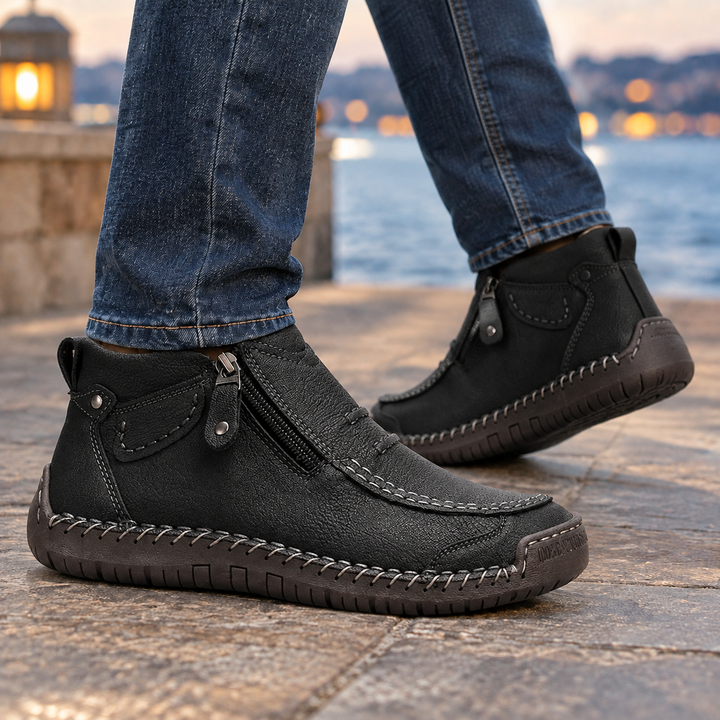 Side profile of men’s boots highlighting the ankle-height design