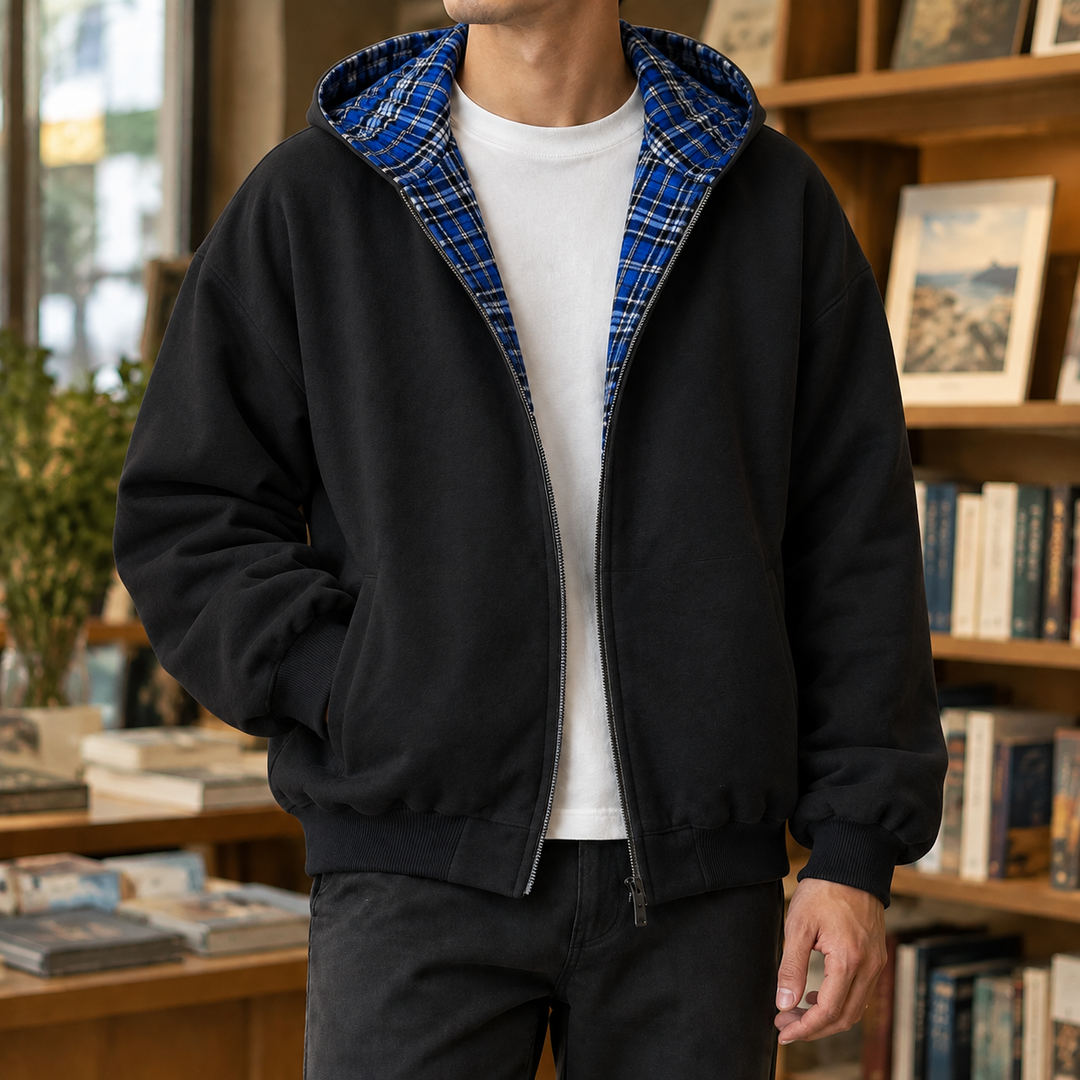 Men's Reversible Plaid Hooded Jacket