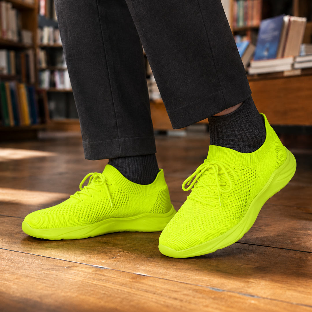 Rear view of a men's knit sneaker highlighting the heel design