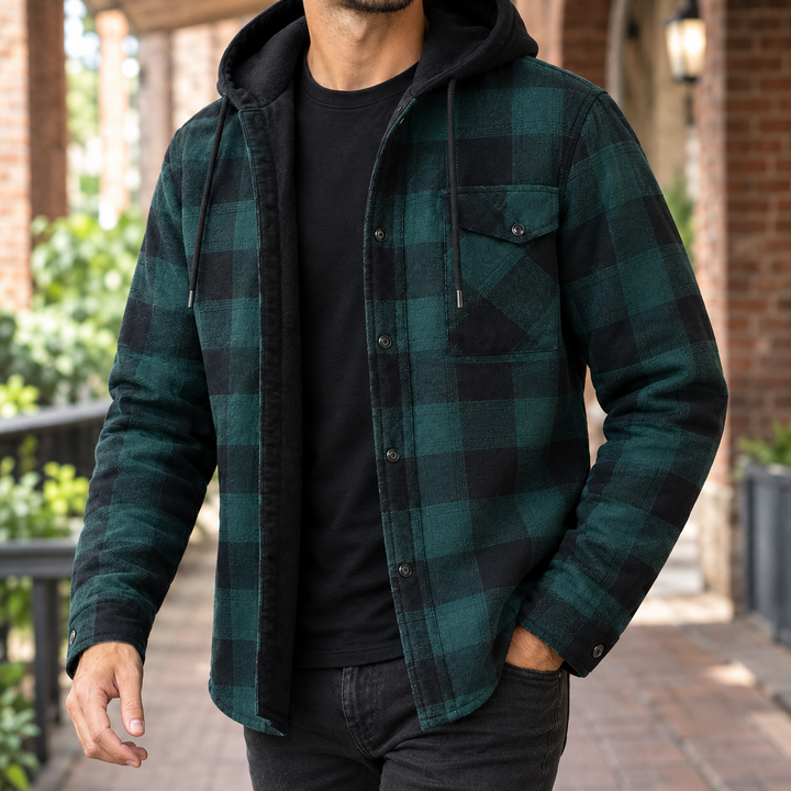 Men's casual plaid hooded jacket styled for everyday layering