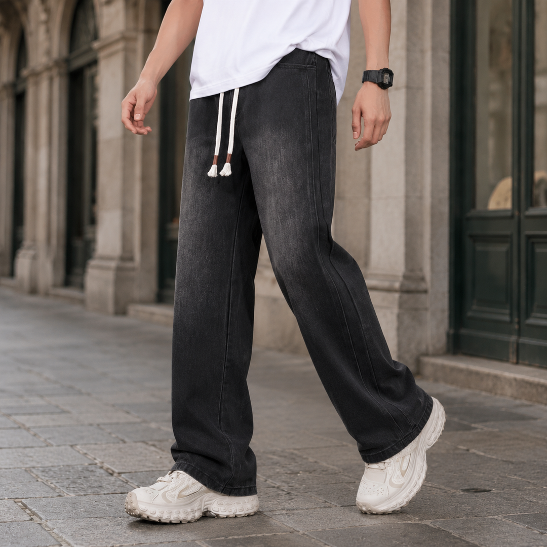 Men's relaxed wide-leg jeans styled for an easy casual outfit
