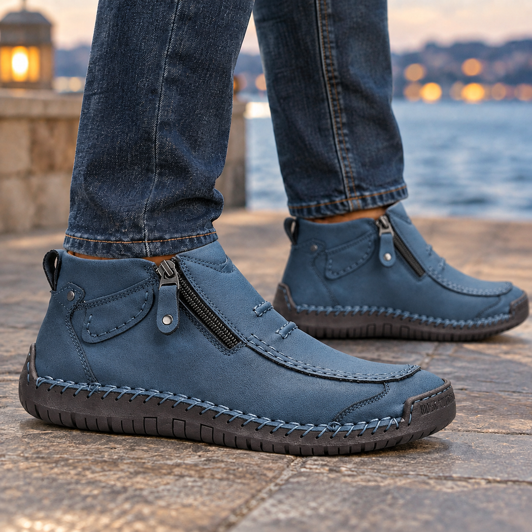 Men's Textured Moc Toe Ankle Boots