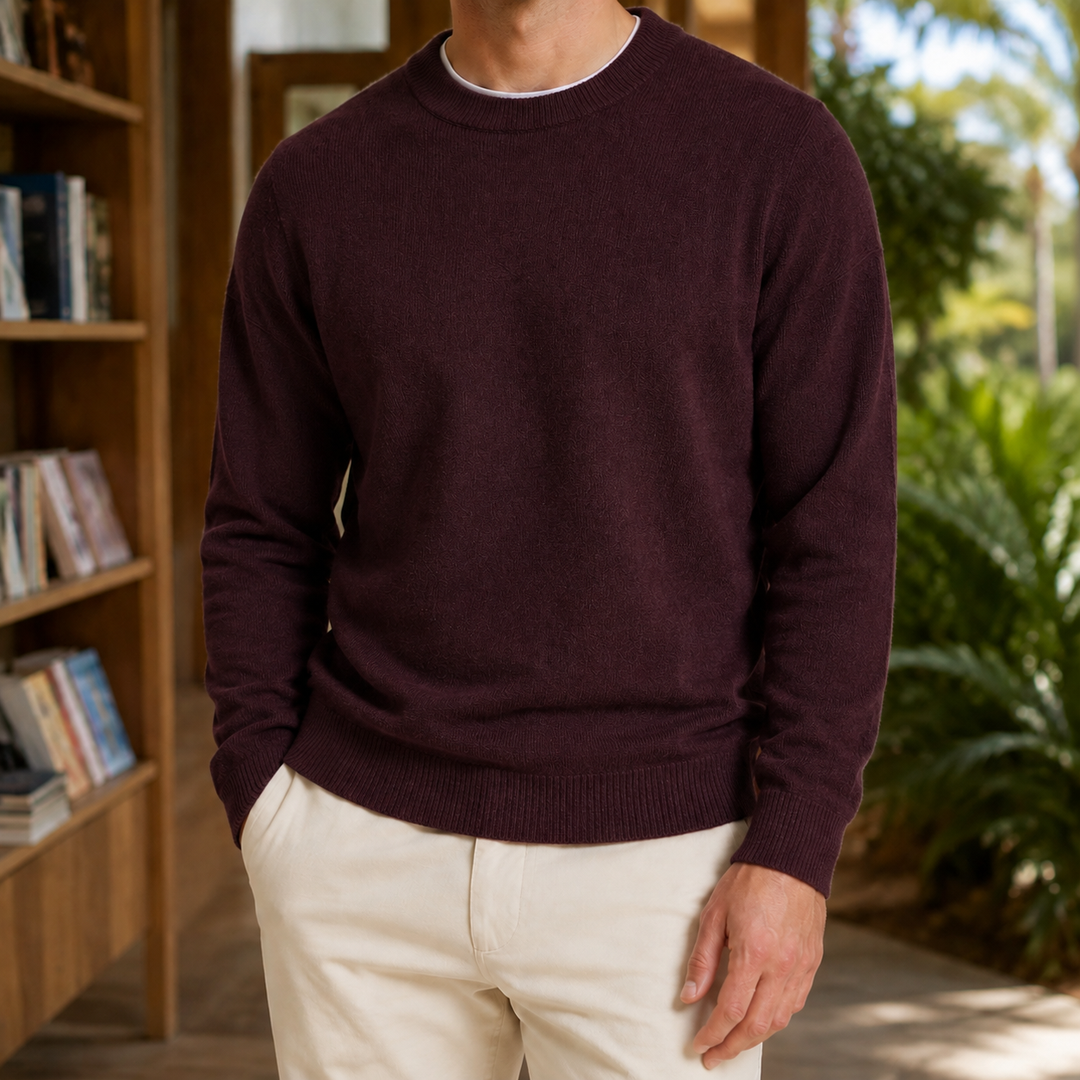 Men's Fine Knit Wool Crew Neck Sweater