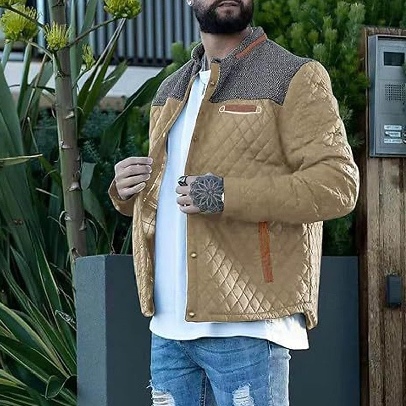 Men's padded jacket displaying its quilted outerwear design
